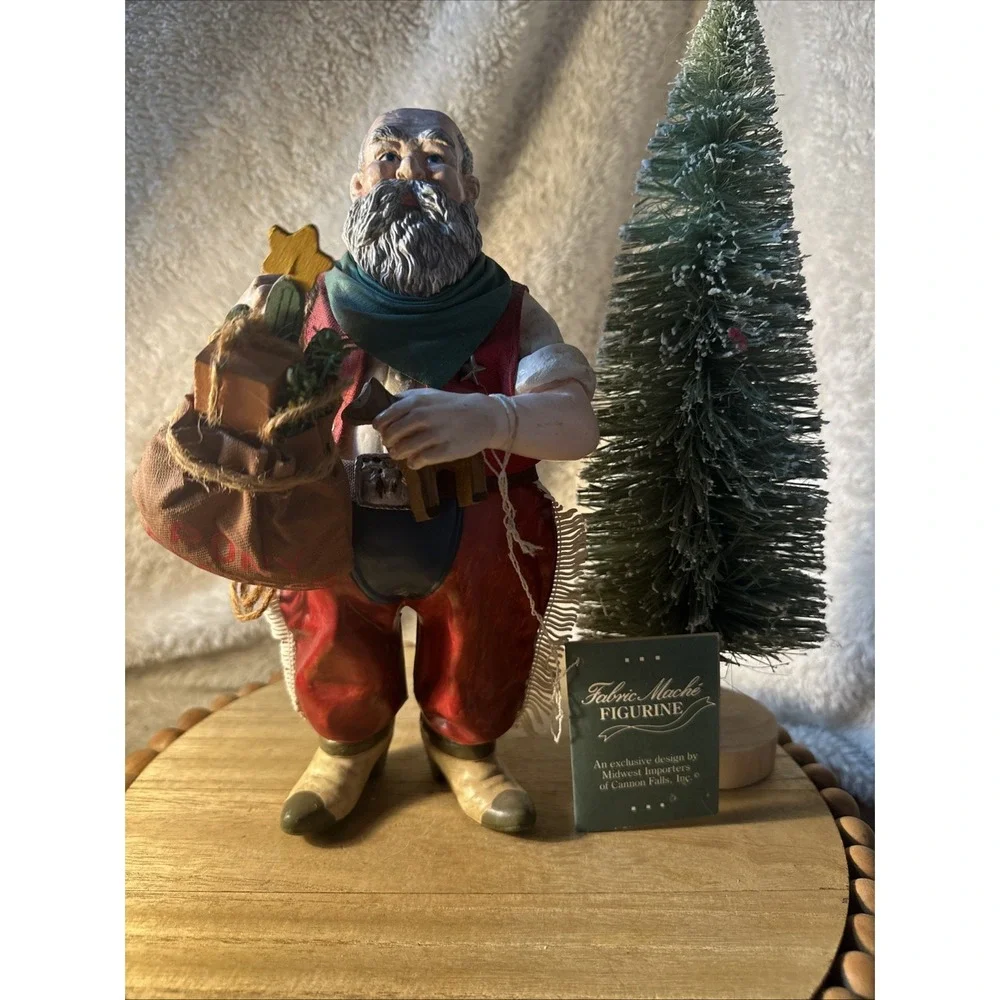Vintage Midwest Importers Cannon Falls Cowboy Santa Handmade Fabric Mache